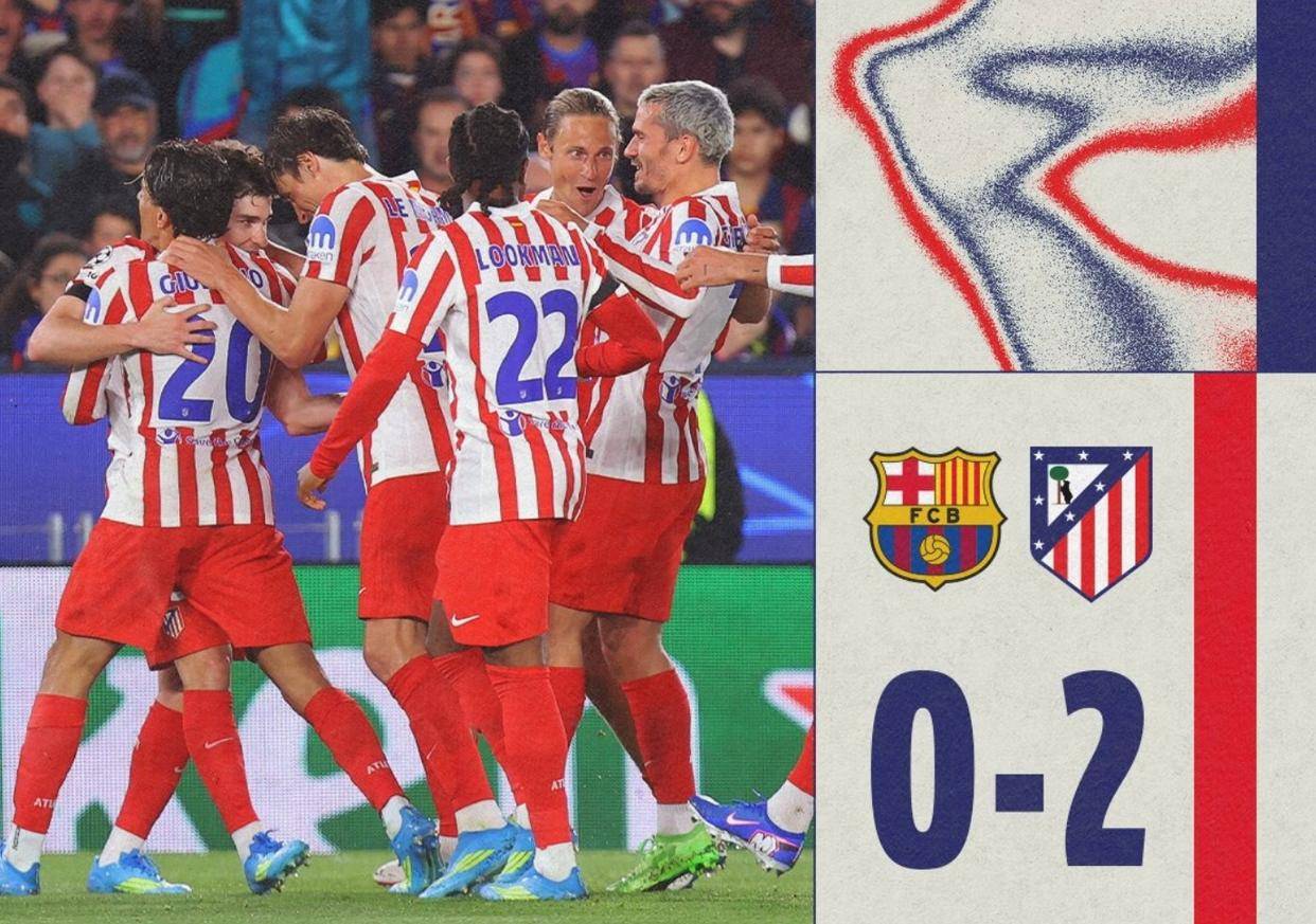 红牌！0-2完败！输球又输人，为何巴萨不能在欧冠淘汰赛翻越马竞这个老对手？